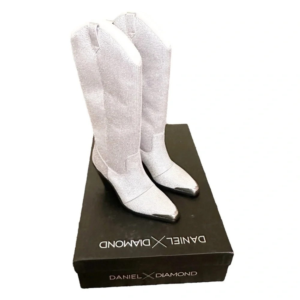NIB DANIEL X DIAMOND North Jewel Cave Knee High Western Boot Silver 6.5